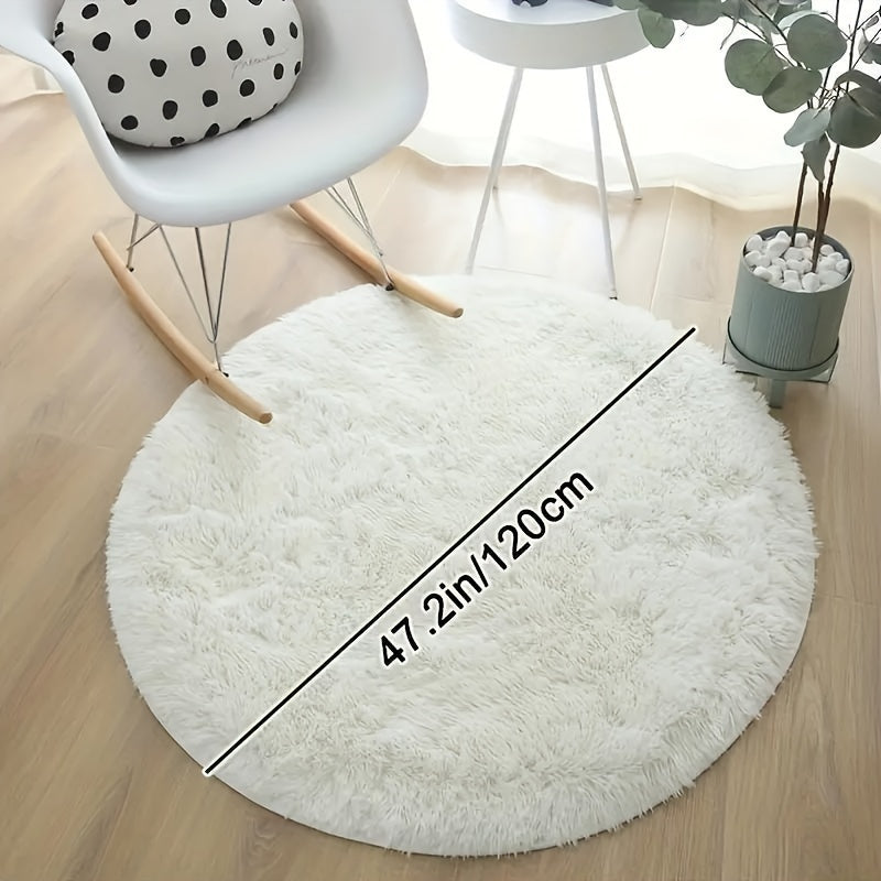Tapete Redondo de Pelúcia Branco Super Macio - Perfeito para Sala de Estar, Quarto e Quarto de Criança - Antiderrapante, Fofo e Fabricado à Máquina