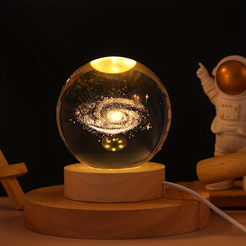 LuminaSphere - 3D Crystal Ball LED Table Lamp with Wooden Base