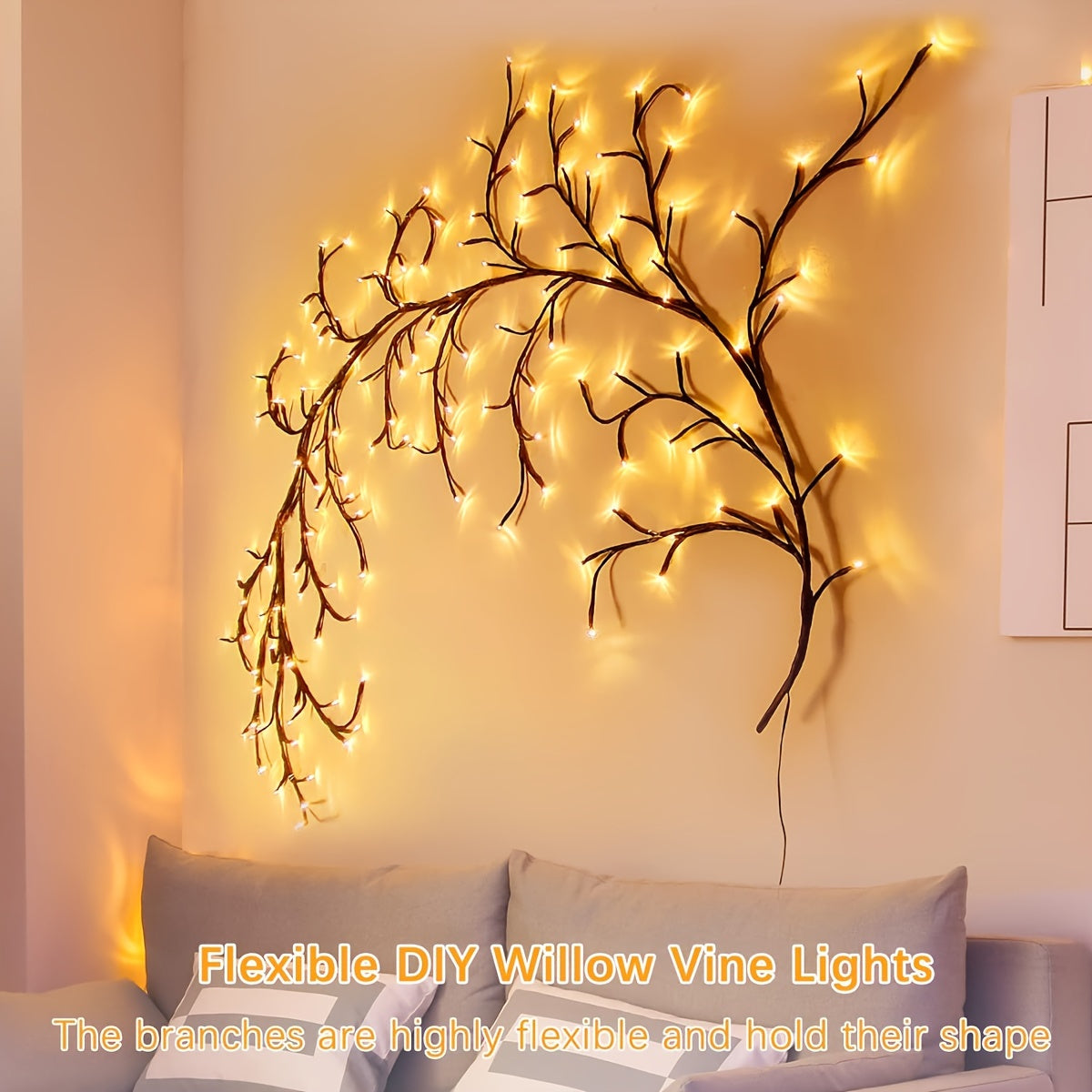 WillowLicht - 1 Piece 72/96 LED Flexible Willow Branch Lighting with 8 Light Modes
