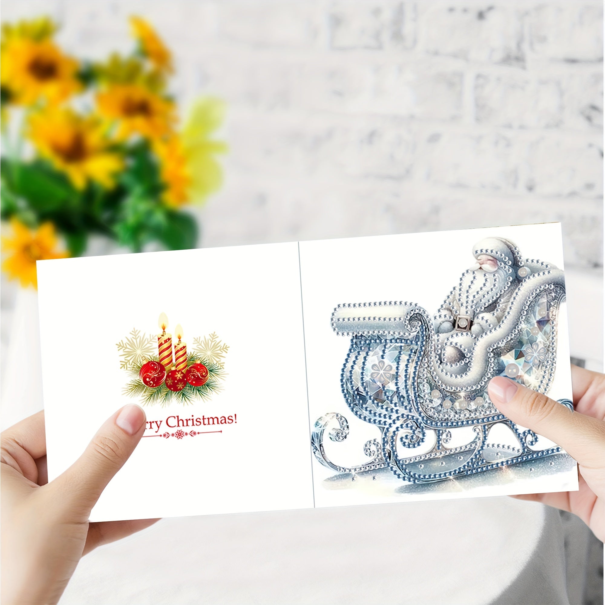 Set di Quadri con Diamanti a Slitta di Natale - 6 Biglietti di Auguri Festivi con Design Unico, Set Regalo Fai-da-Te Fatto a Mano con Diamanti Irregolari