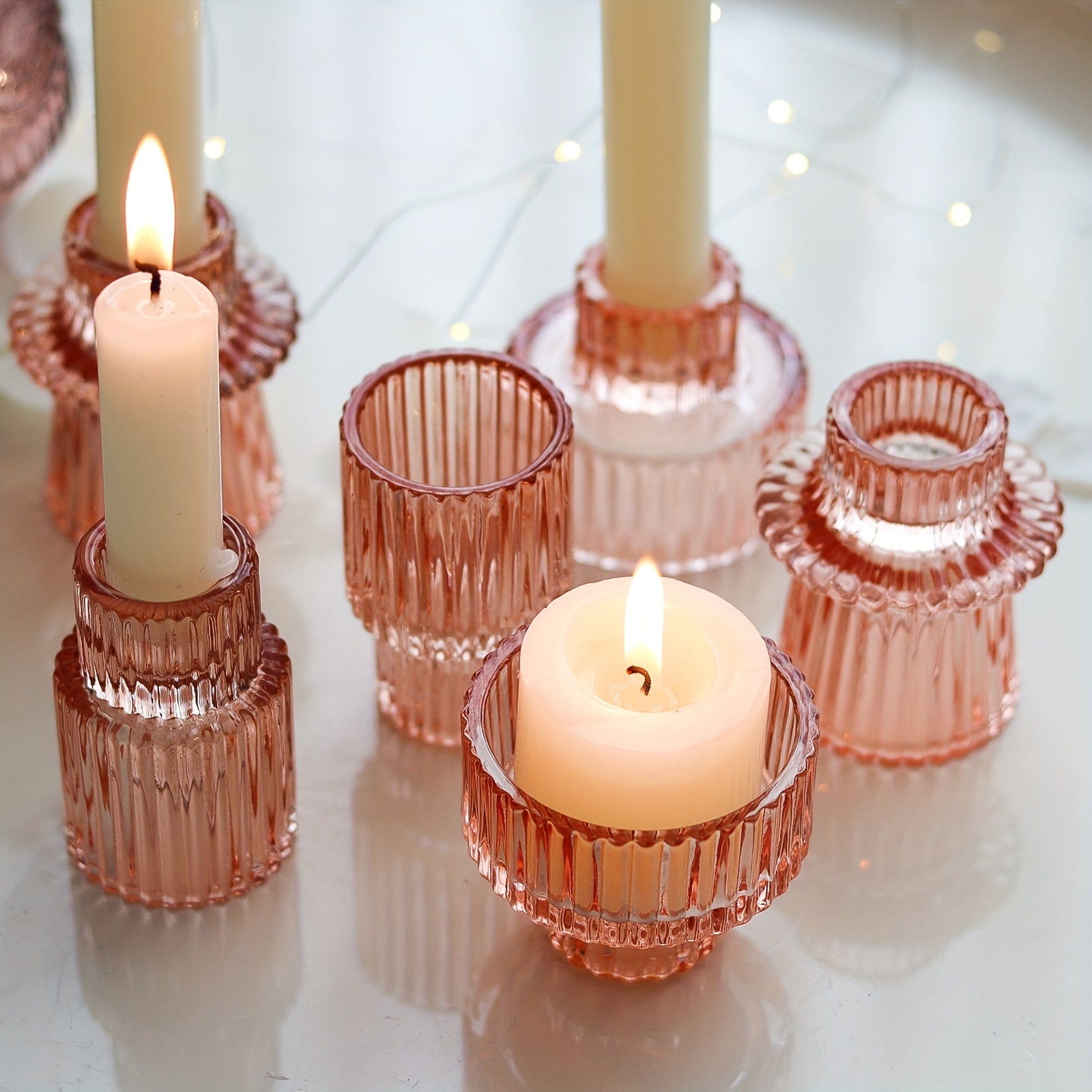 Conjunto de 3/6 Castiçais de Vidro - Perfeito para Decoração de Mesa e Casamentos