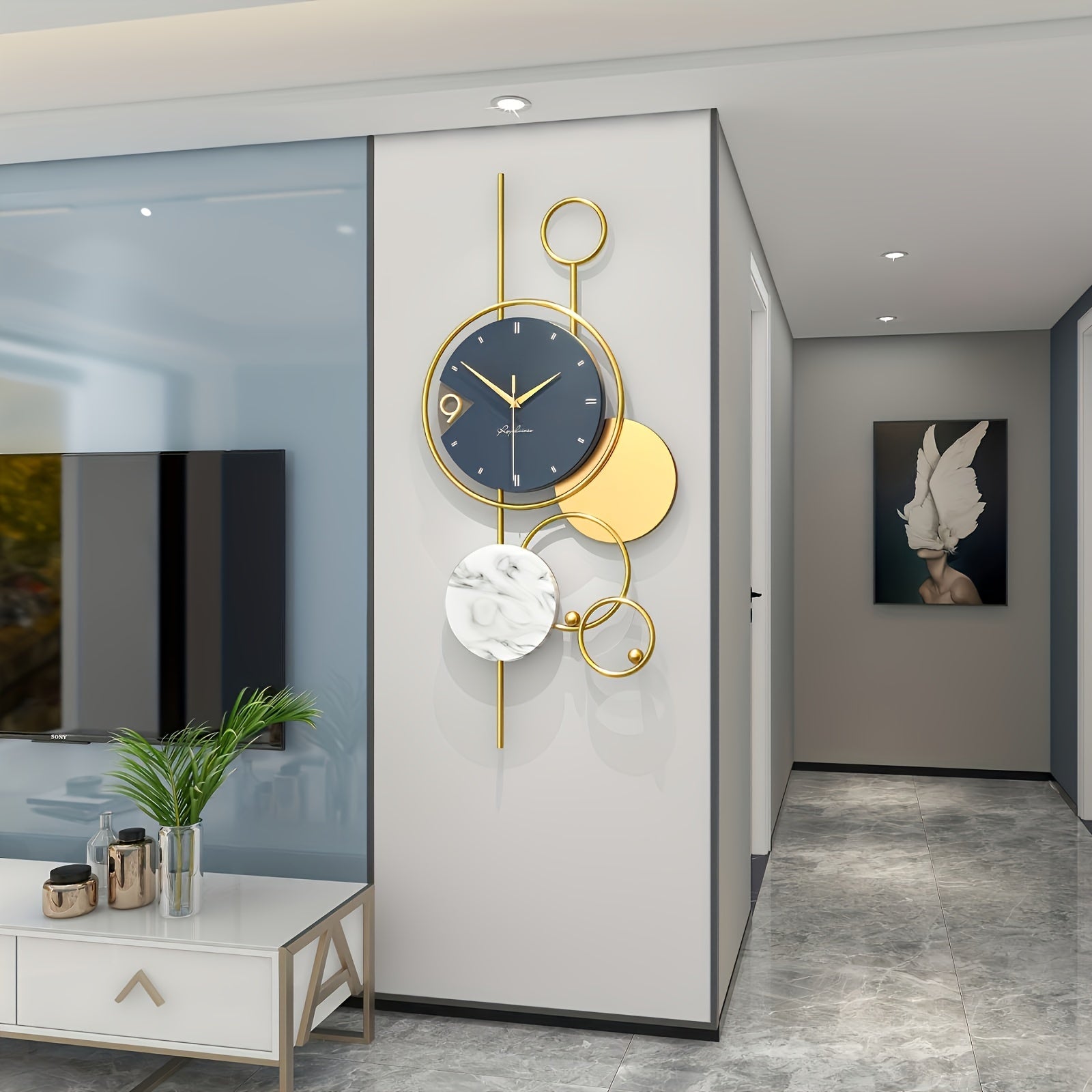 Moderne Gouden Metalen Wandklok - Stille Niet-Tikkende Klok, Uniek Ontwerp voor Woonkamer en Kantoor