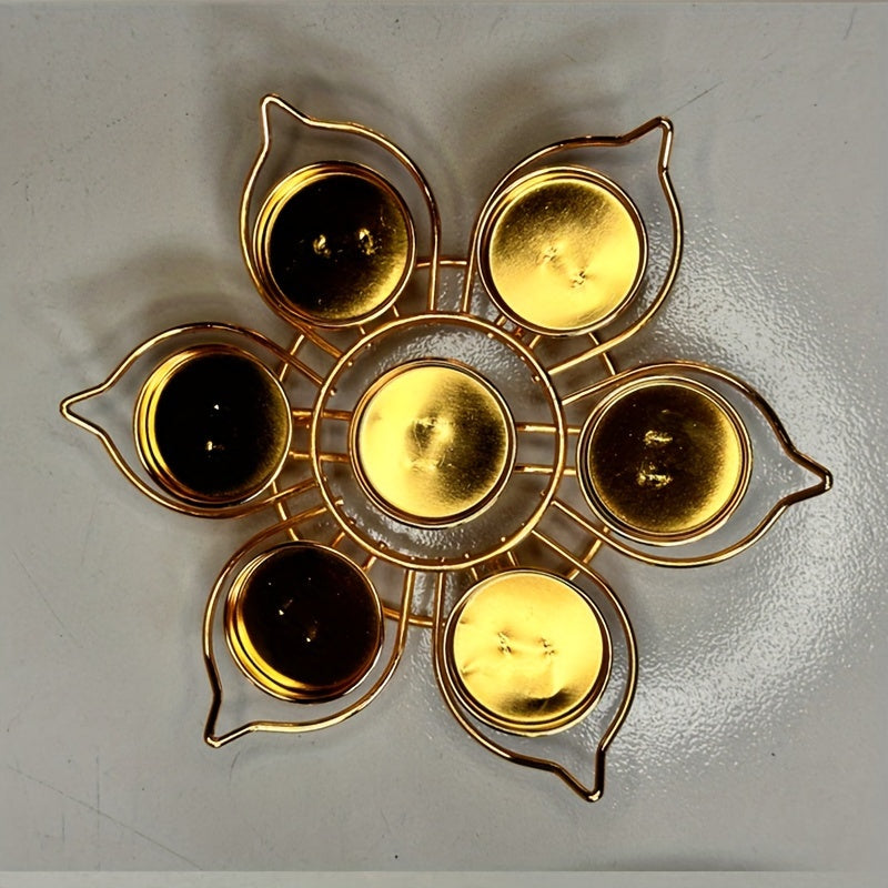 Set van 7 Metalen Theelichthouders - Lotus Bloem Ontwerp, Gelakt Tafeldecoratie