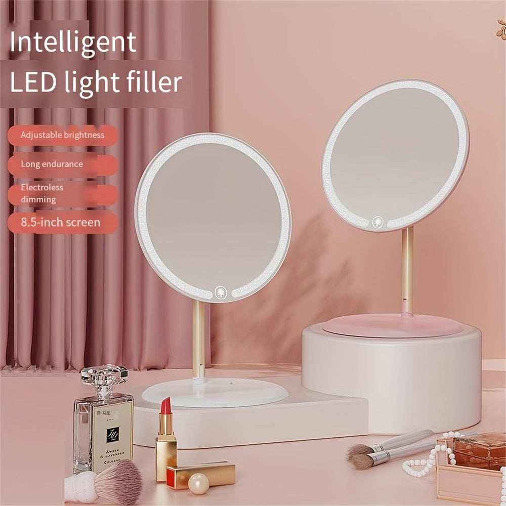 Specchio per trucco LED con supporto lampada – Illuminazione regolabile a tre colori, ricaricabile e portatile