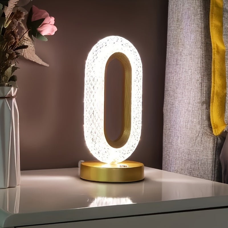 LuxeGlow - Lámpara de mesa USB ovalada con cristales para dormitorio y sala de estar