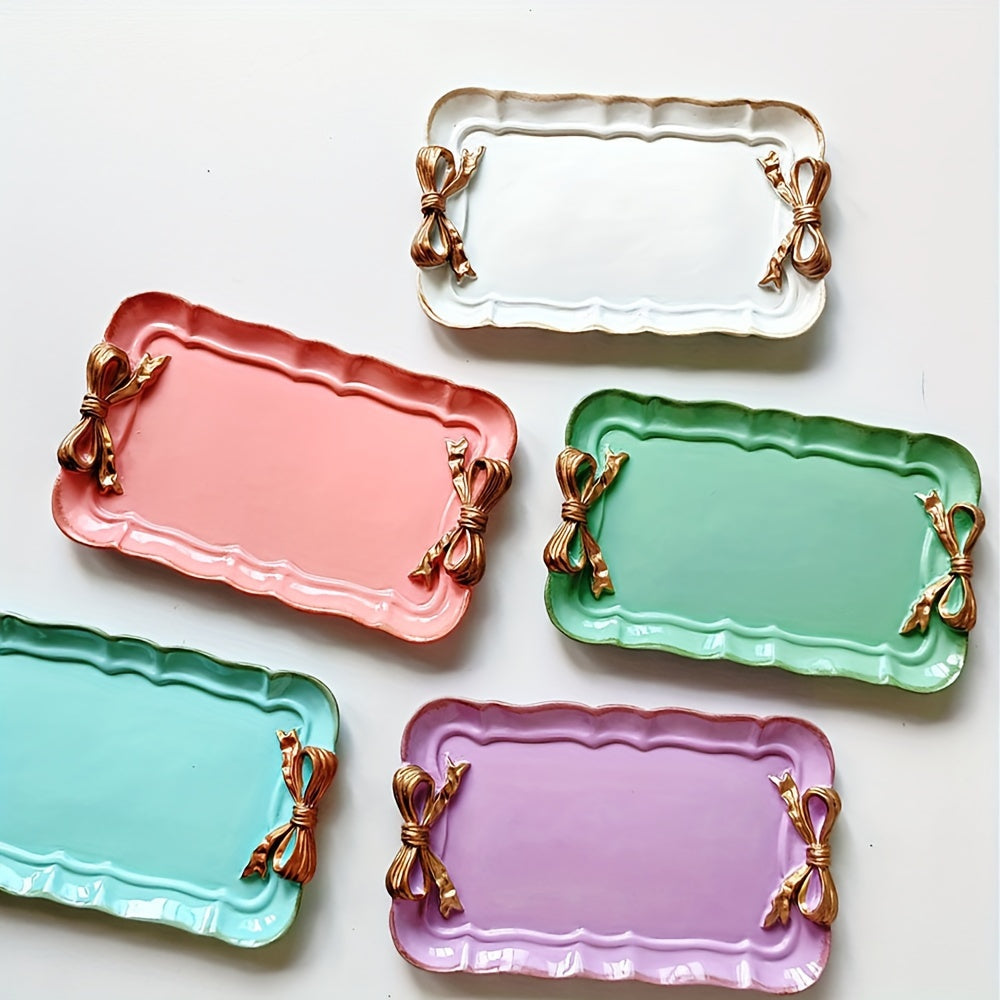 VintageServe Dessert Table - Rectangular Resin Candy Dish with Bow Closure