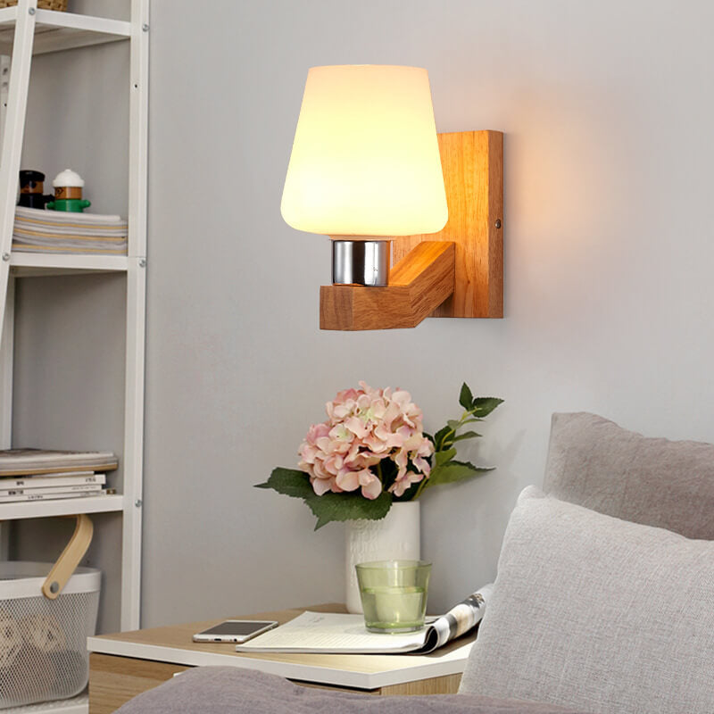 Lámpara de pared minimalista nórdica con vidrio y madera