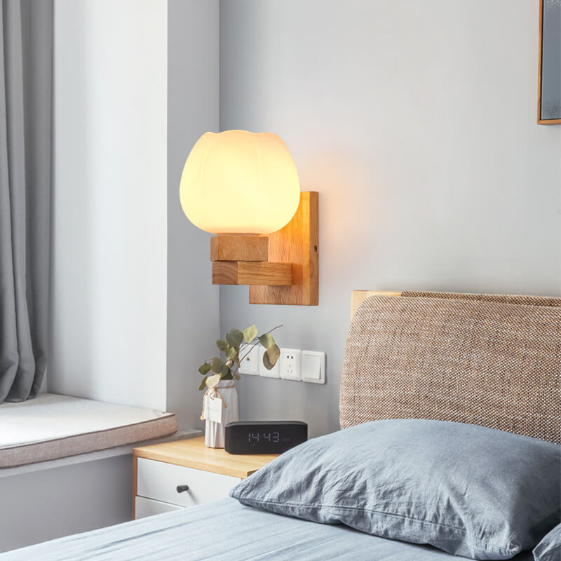 Lámpara de pared minimalista nórdica con vidrio y madera
