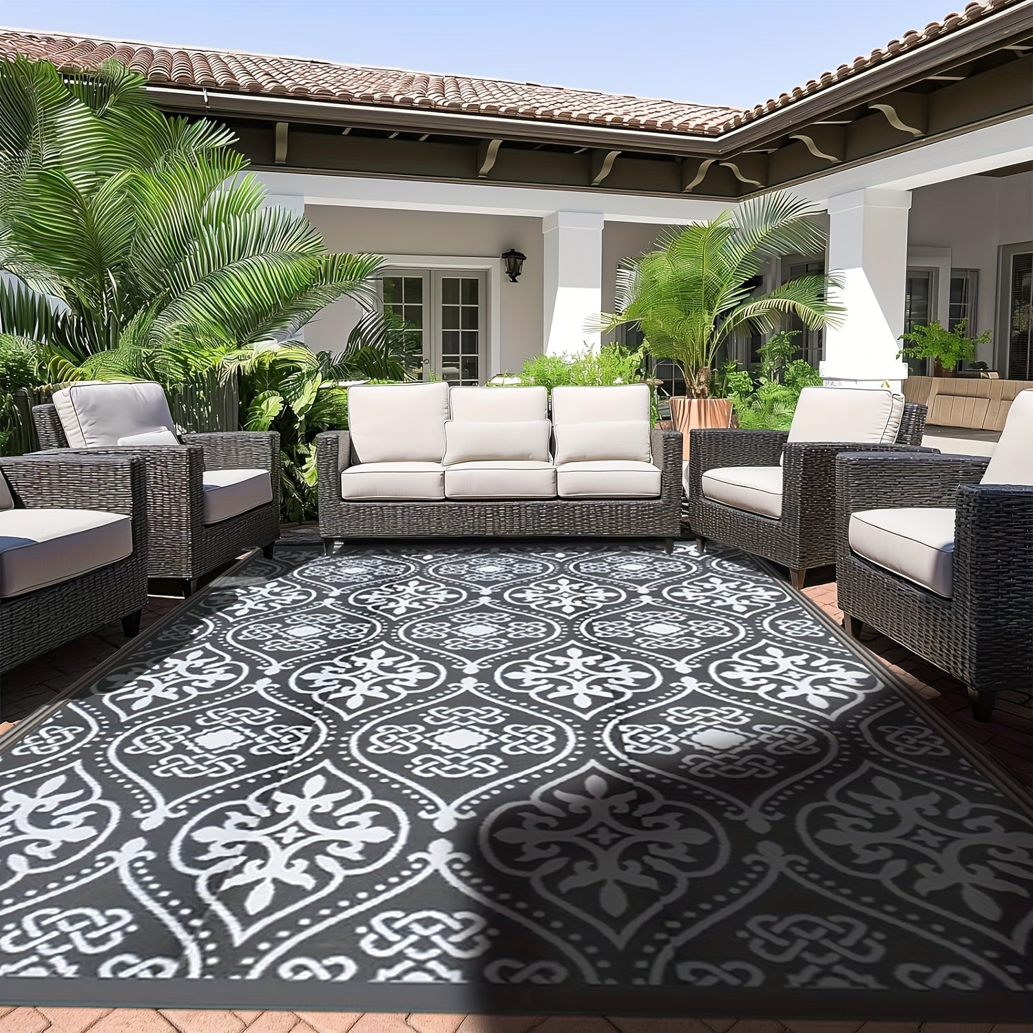 Tapete Exterior de Luxo Antiderrapante e Impermeável - 274x548cm - Tapete Reversível para Pátio, Acampamento, Praia, Plataforma, Jardim, Piquenique