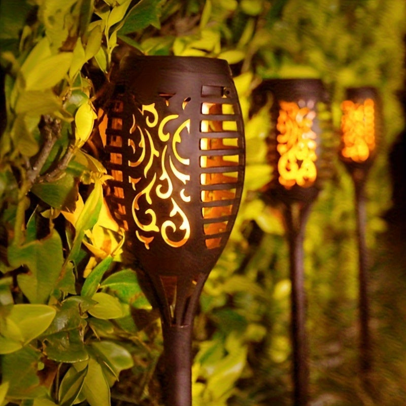 SolarFlame - 6-Pack Solar Torch Lamps with Flickering Flame Effect, Portable Lawn Lamps