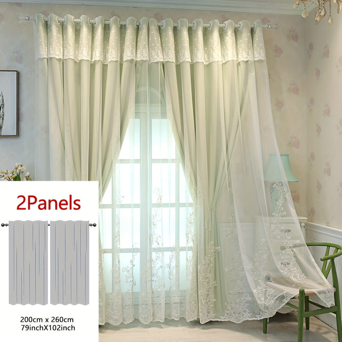 2 Piezas Cortinas Bordadas de Hada Elfo - Paneles de Cortina Translúcidos con Tela Integrada y Anillas