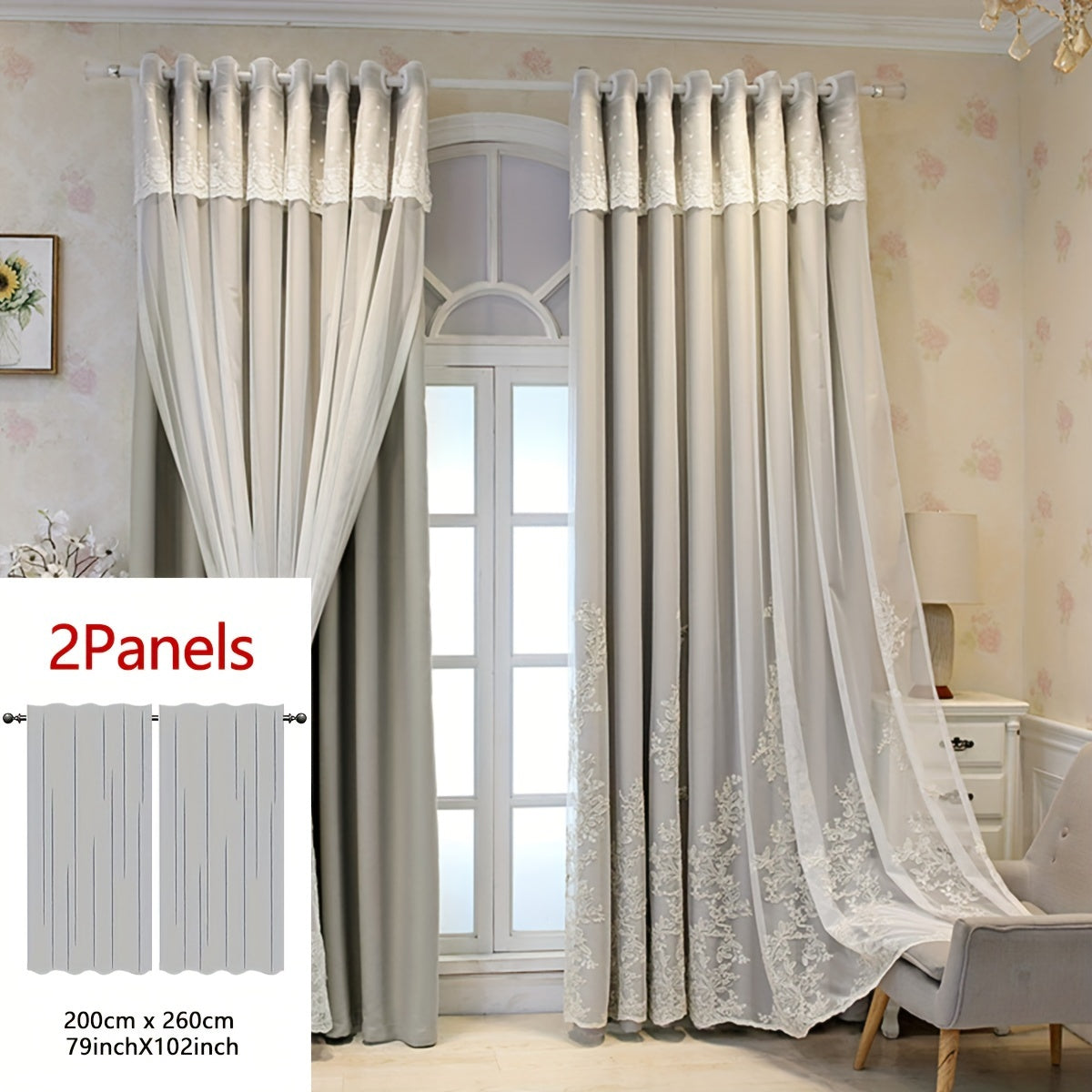 2 Piezas Cortinas Bordadas de Hada Elfo - Paneles de Cortina Translúcidos con Tela Integrada y Anillas
