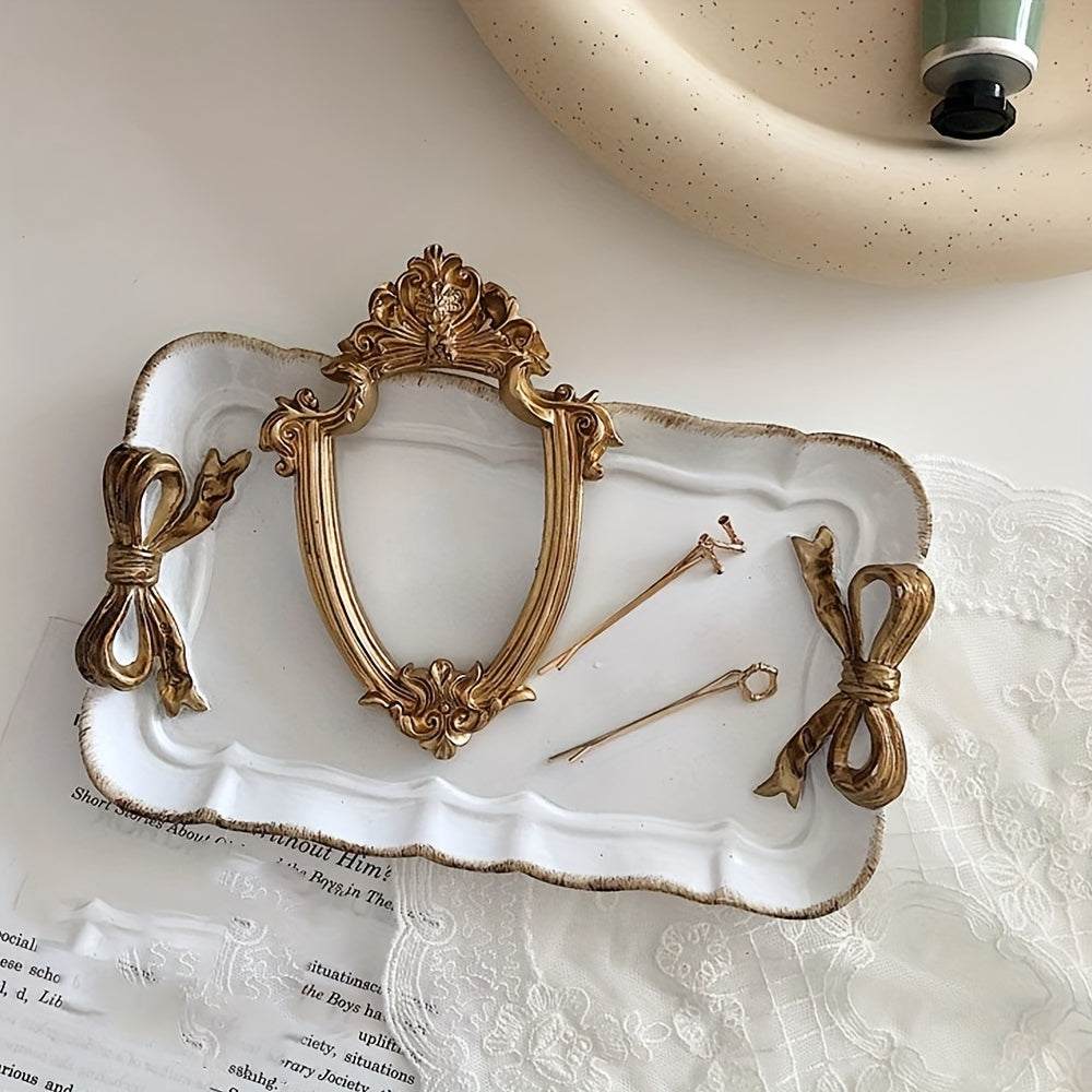 VintageServe Dessert Table - Rectangular Resin Candy Dish with Bow Closure