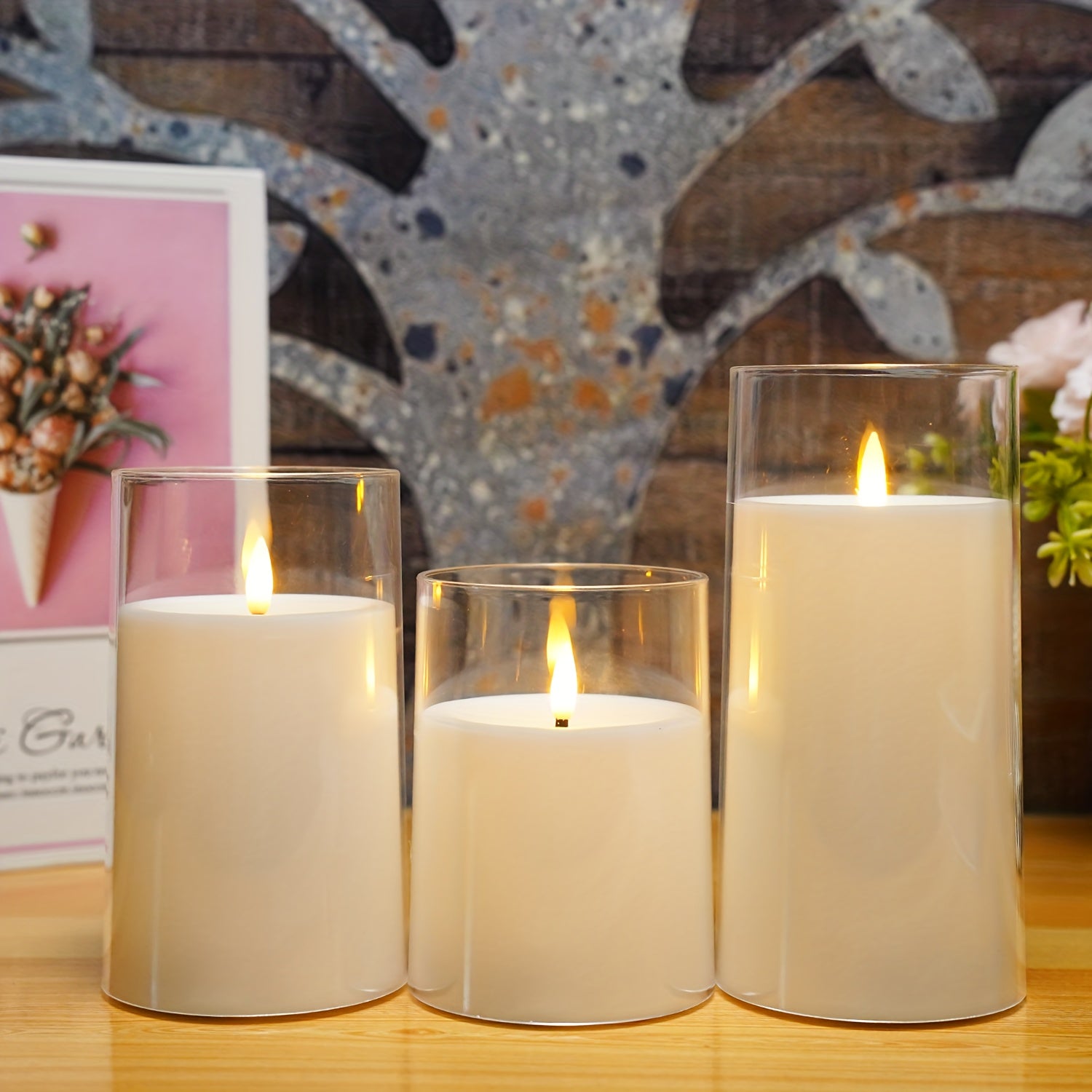 Conjunto de Velas Sem Chama com Comando à Distância - Velas LED para Decoração de Natal e Halloween (Conjunto de 3 - Branco)