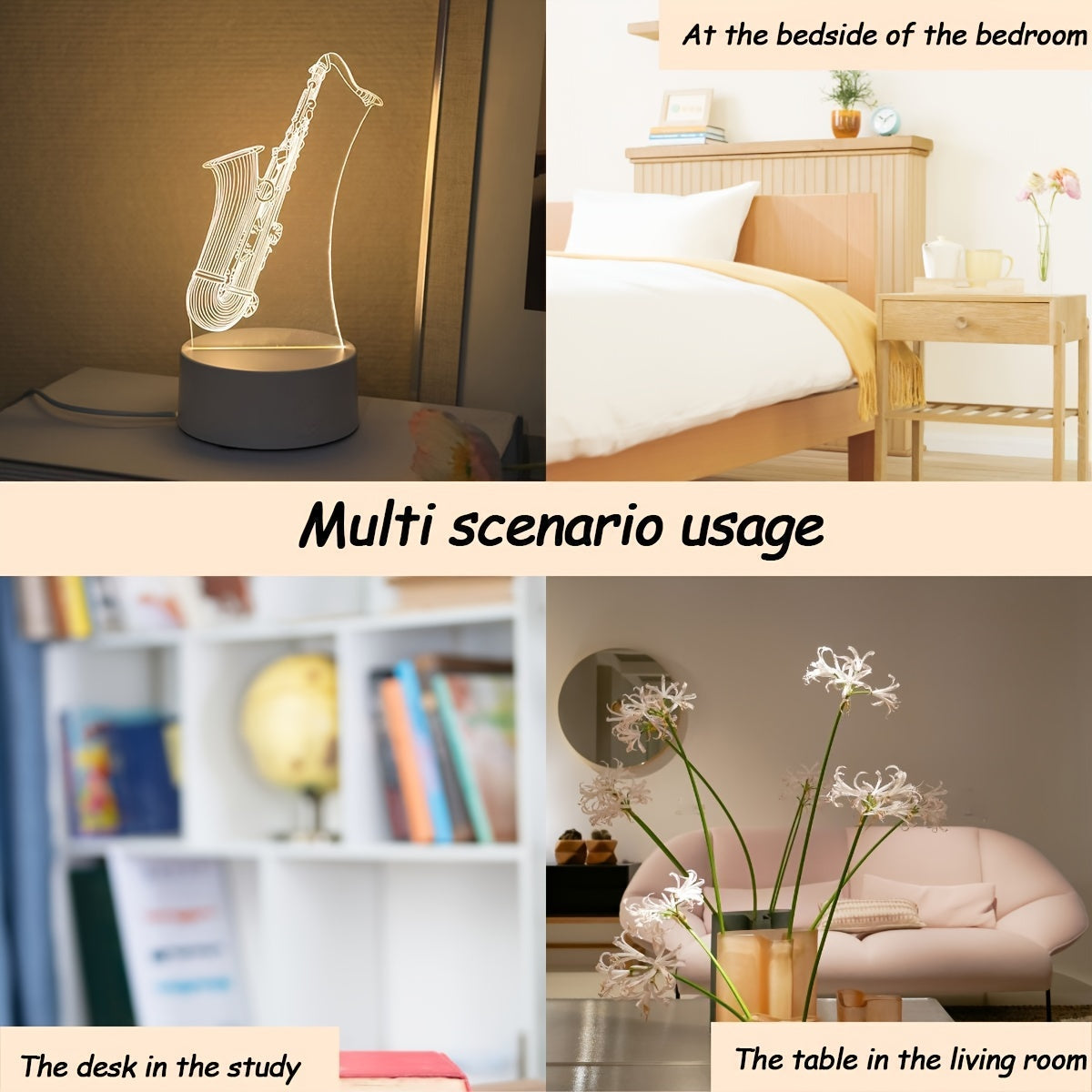 SaxGlow - 3D Saxophone LED Night Lamp, USB-Powered Table Lamp