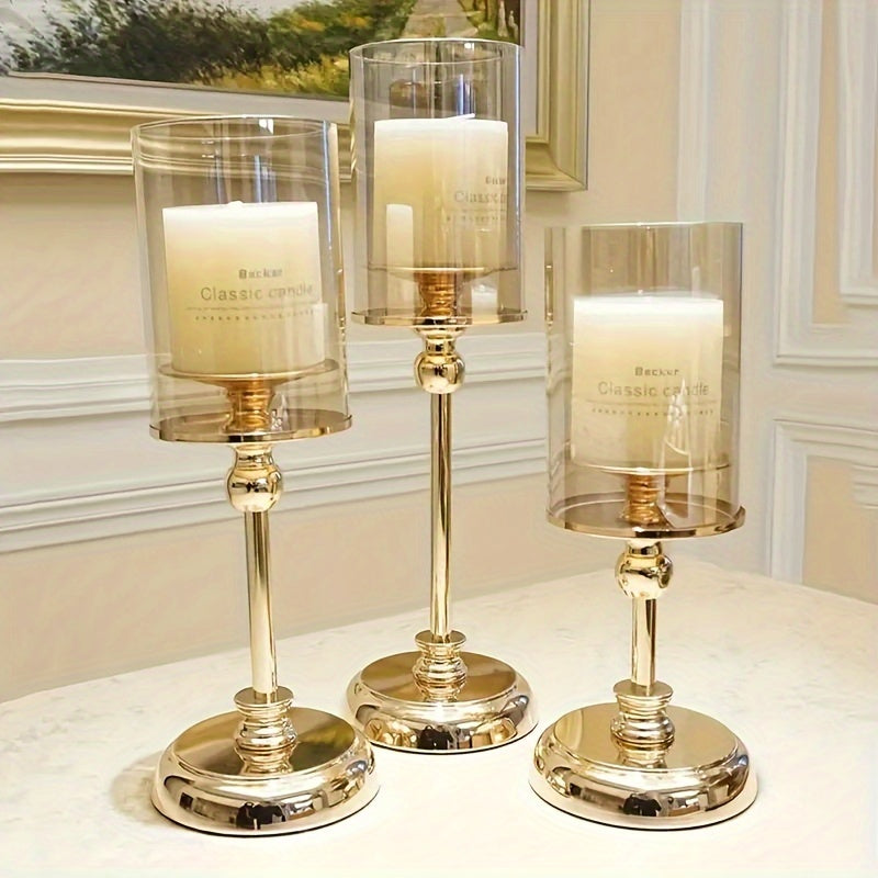 Set di candelieri in metallo a 3 pezzi – Stile retro di lusso, perfetto per matrimoni e decorazioni da tavola