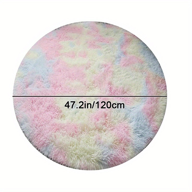 Round Rainbow Fluffy Rug – Tie Dye Colorful, Soft Play Mat for Children, Bedroom or Living Room Decor