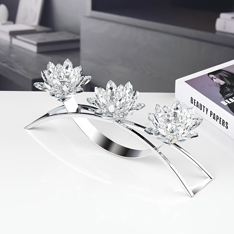 Portavelas de loto de cristal de 3 brazos - Elegante decoración de mesa
