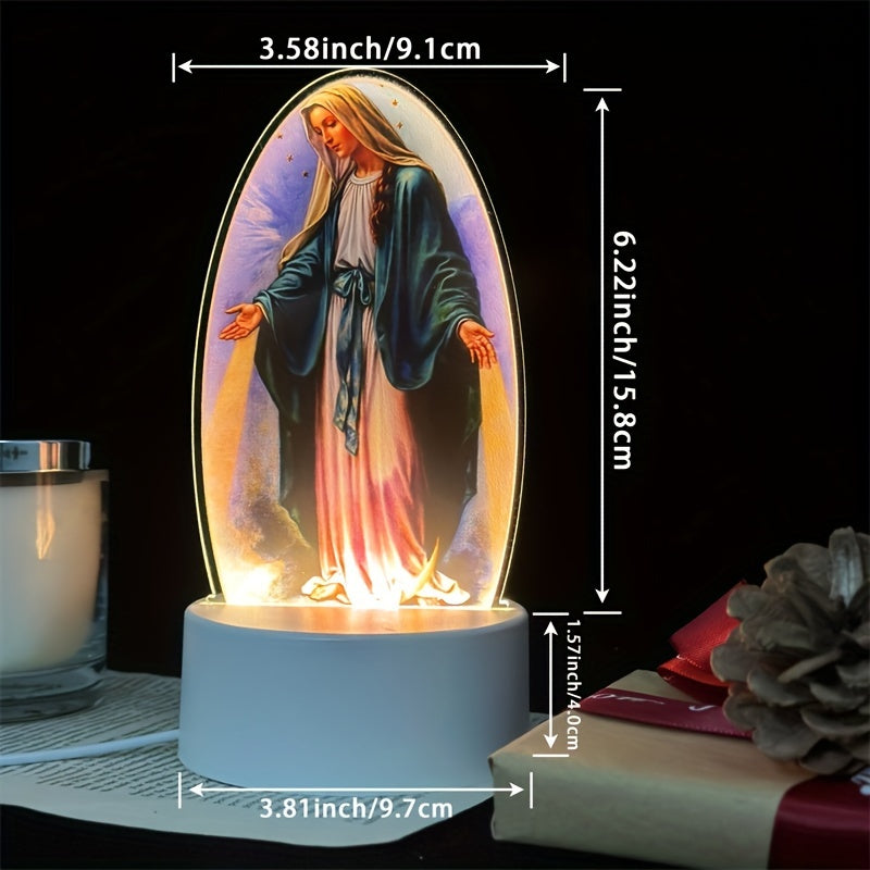DivineGlow - LED Virgin Mary Night Light with Acrylic Oval Frame, USB-Powered