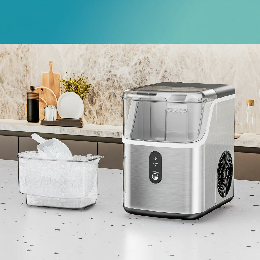 Macchina per Cubetti di Ghiaccio Compatta Design in Acciaio Inox Ghiaccio Nugget Veloce