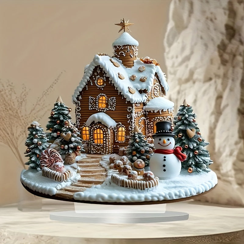 DecoGember - Acrylic Gingerbread House with Snowman, Modern Christmas Table Decoration