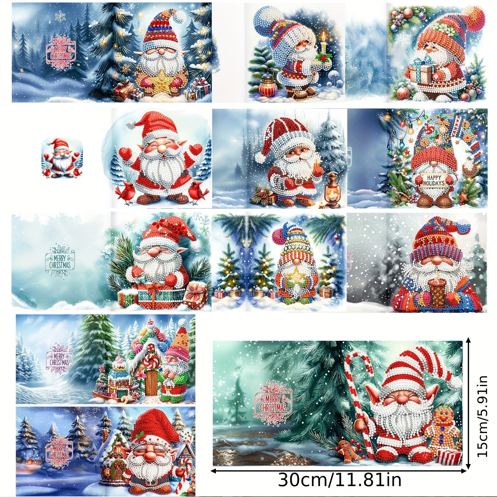 Set di biglietti di Natale fai-da-te con pittura diamantata - 12 biglietti di auguri a tema Babbo Natale per feste di vacanza e famiglia