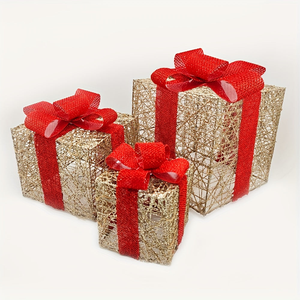 GlowGifts - Set di 3 Scatole Regalo di Natale Illuminati con Fiocchi
