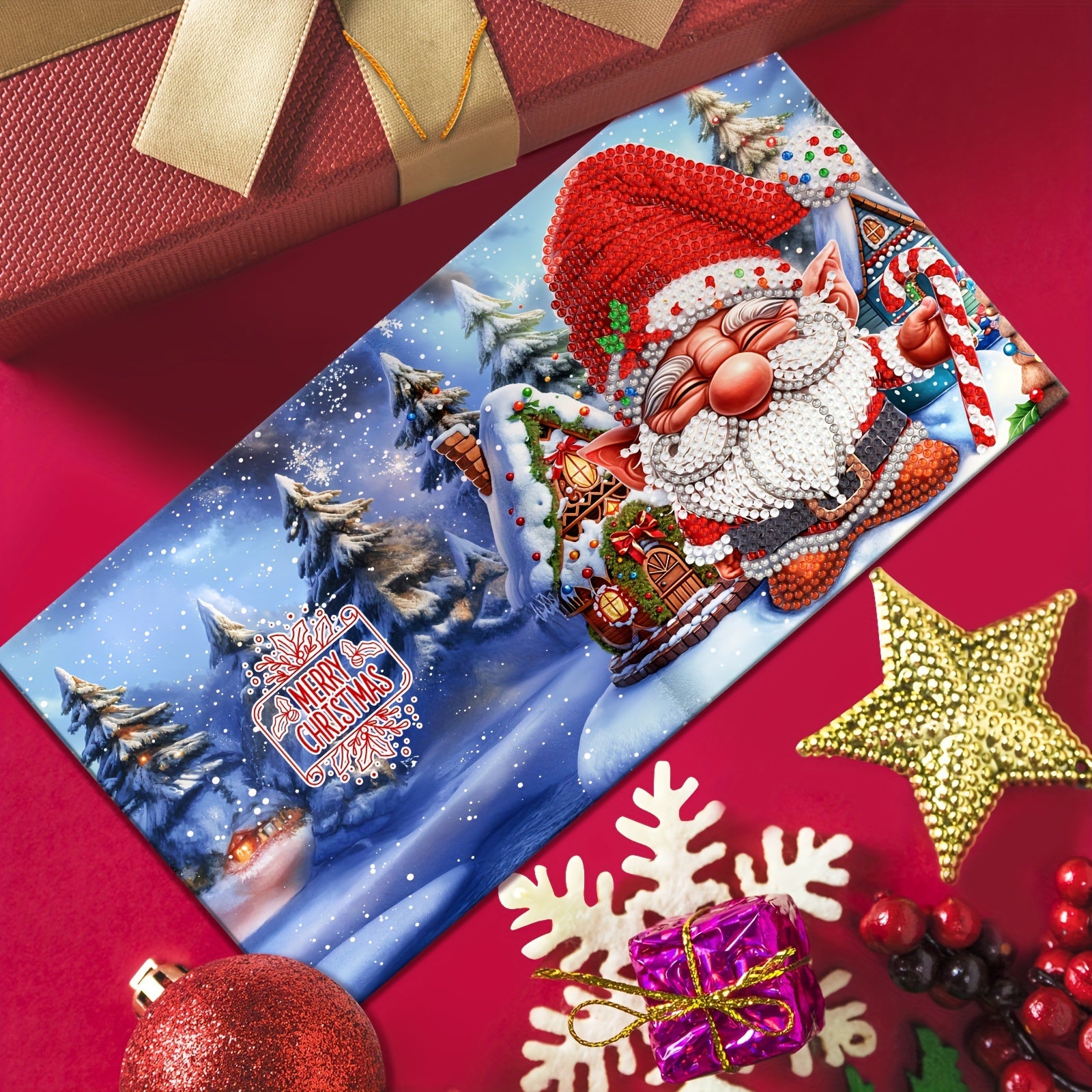 12 piezas Tarjetas de Felicitación Navideñas de Pintura de Diamante 5D DIY con Sobres - Hechas a Mano, Exquisitos Diseños de Santa Claus en Estilo Caricatura para Familia y Amigos