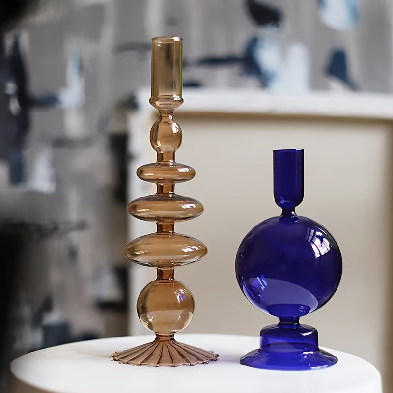 1pc Set di Candelieri in Vetro Creativi e Minimalisti - Vaso in Vetro Laccato per Decorazione da Tavolo per Soggiorno, Tavola da Pranzo e Cena Romantica