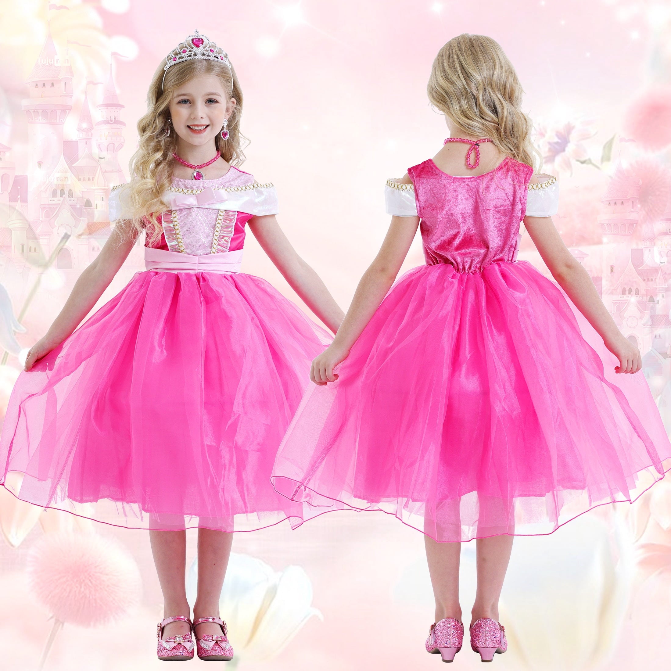 Fato de Halloween Princesa Menina Rosa Completo Carnaval
