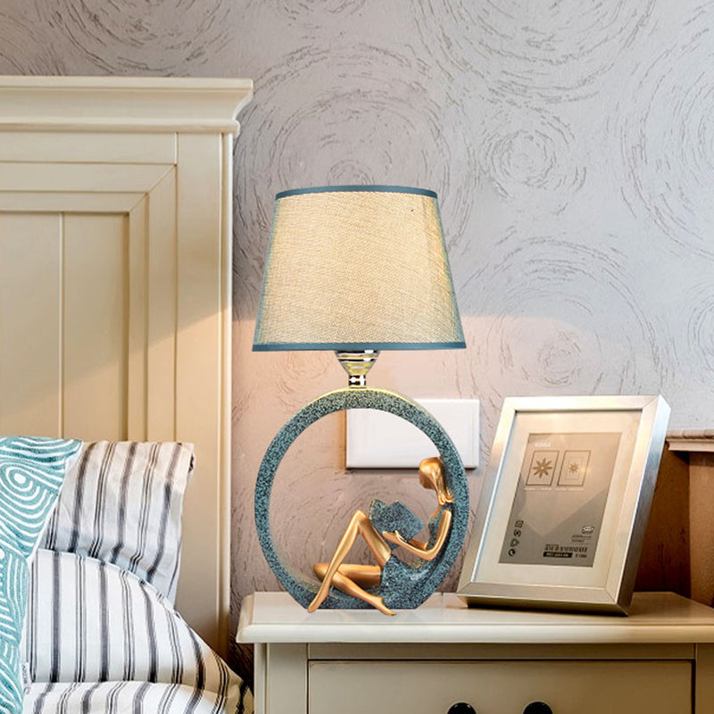 Candeeiro de Leitura Moderno Meisje - Candeeiro de Mesa de Resina com 1 Lâmpada e Abajur de Tecido Azul