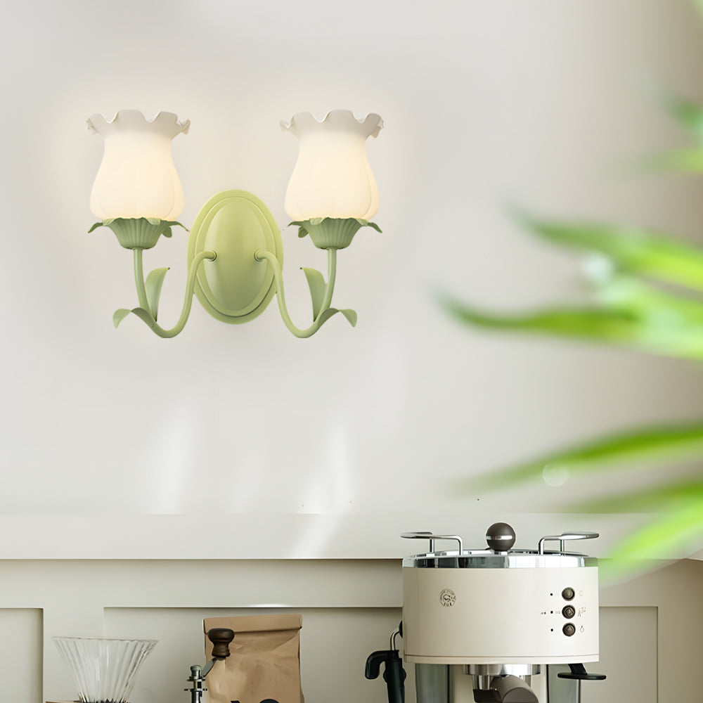 Applique Verde a Tre Fasi Dimmerabile in Vetro con Fiori 1/2-Luce
