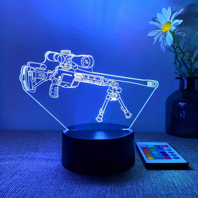 LumiGlow - 3D LED Night Lamp Black Gun Shape, 16 Colors Remote Control, USB