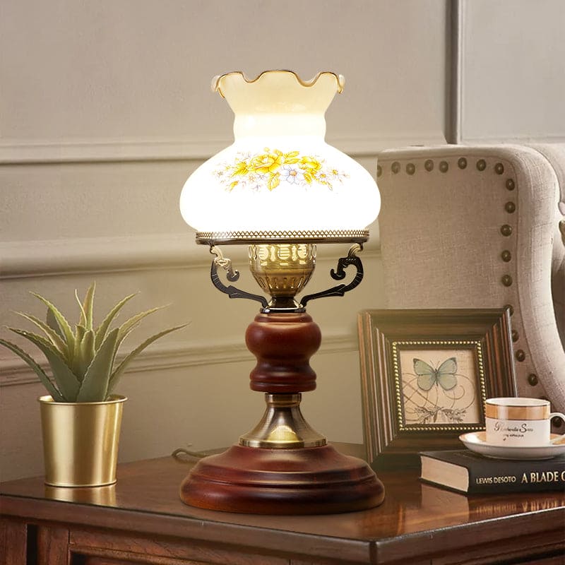 GlowSophie - Lampada da tavolo urna marrone scuro rosso intenso
