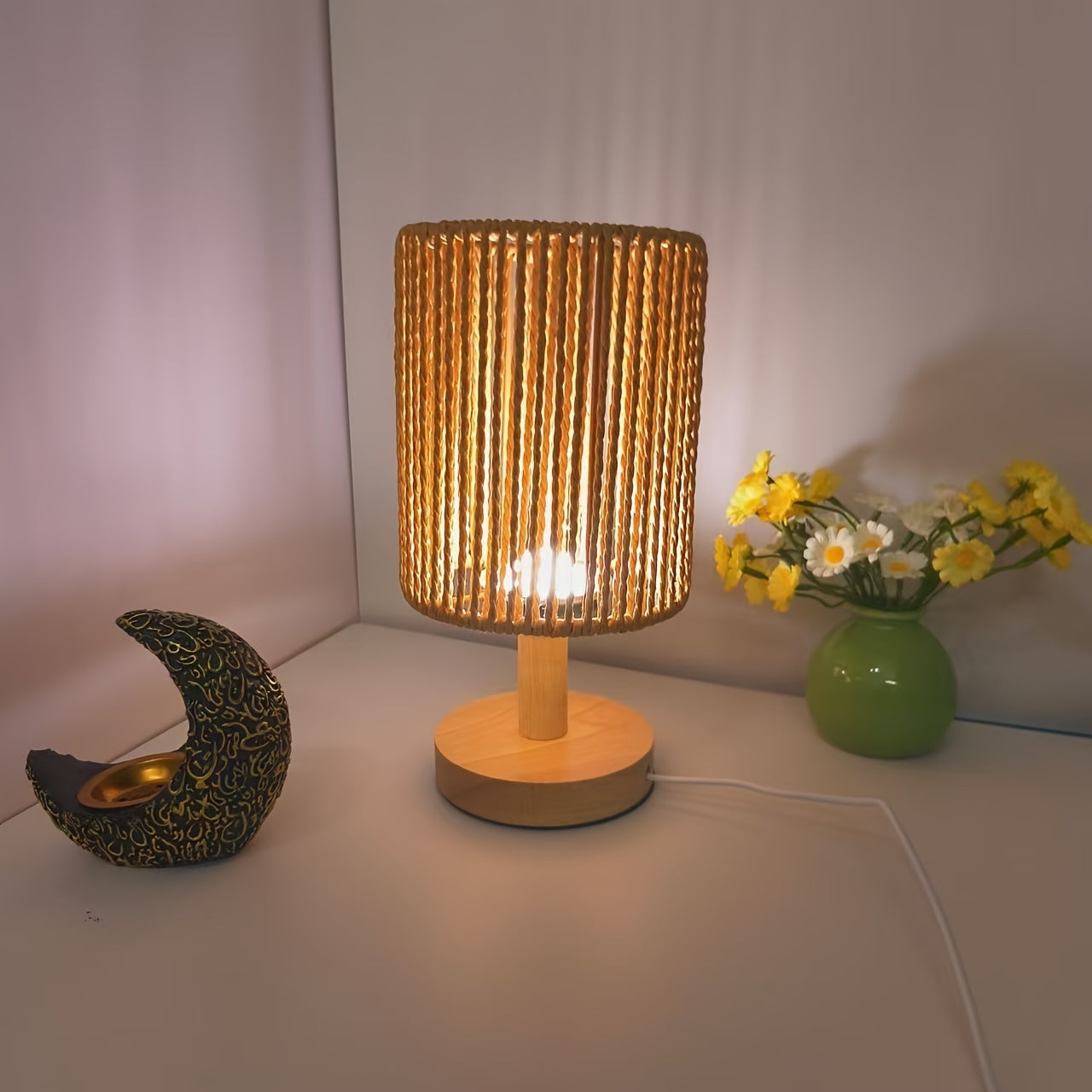 BarrelGlow - Wooden Desk Lamp with Stripe Pattern