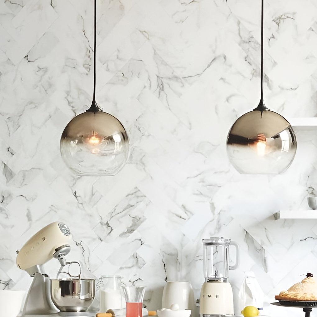 SphereGlow - Candeeiro Suspenso Industrial de Vidro Moderno com LED para Cozinha e Sala de Jantar