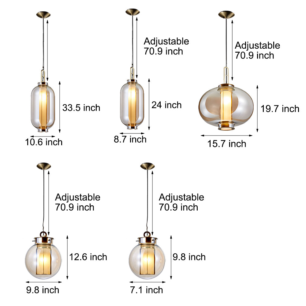 Lampada a sospensione in vetro ambra