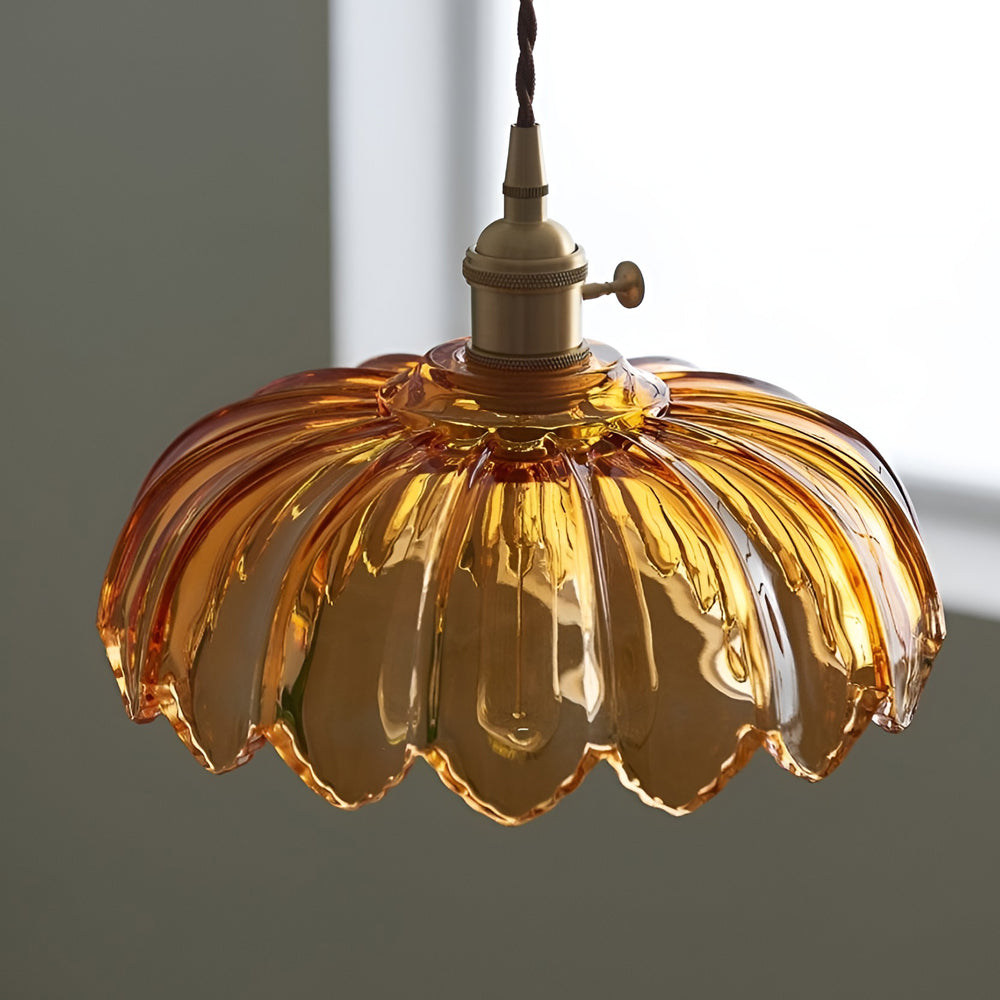 BrassBloom - Vintage Hanging Lamp of Glass and Brass for Living Room and Dining Room
