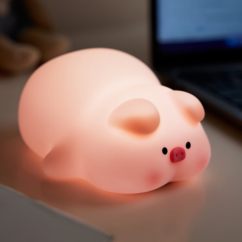 PiggyGlow - Cute Silicone Night Light, USB Rechargeable, Perfect Gift