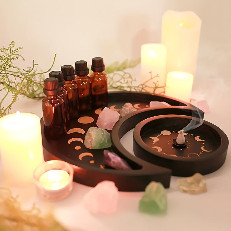 MoonWood - Black Wooden Jewelry Dish with Moon Phases