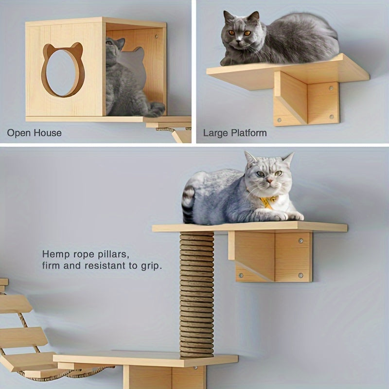 CatPlay - Solid Wood Indoor Cat Wall Furniture, Including Scratching Post and Play Climbing Tree