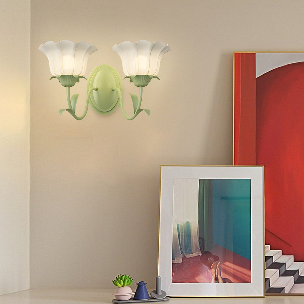 Applique Verde a Tre Fasi Dimmerabile in Vetro con Fiori 1/2-Luce