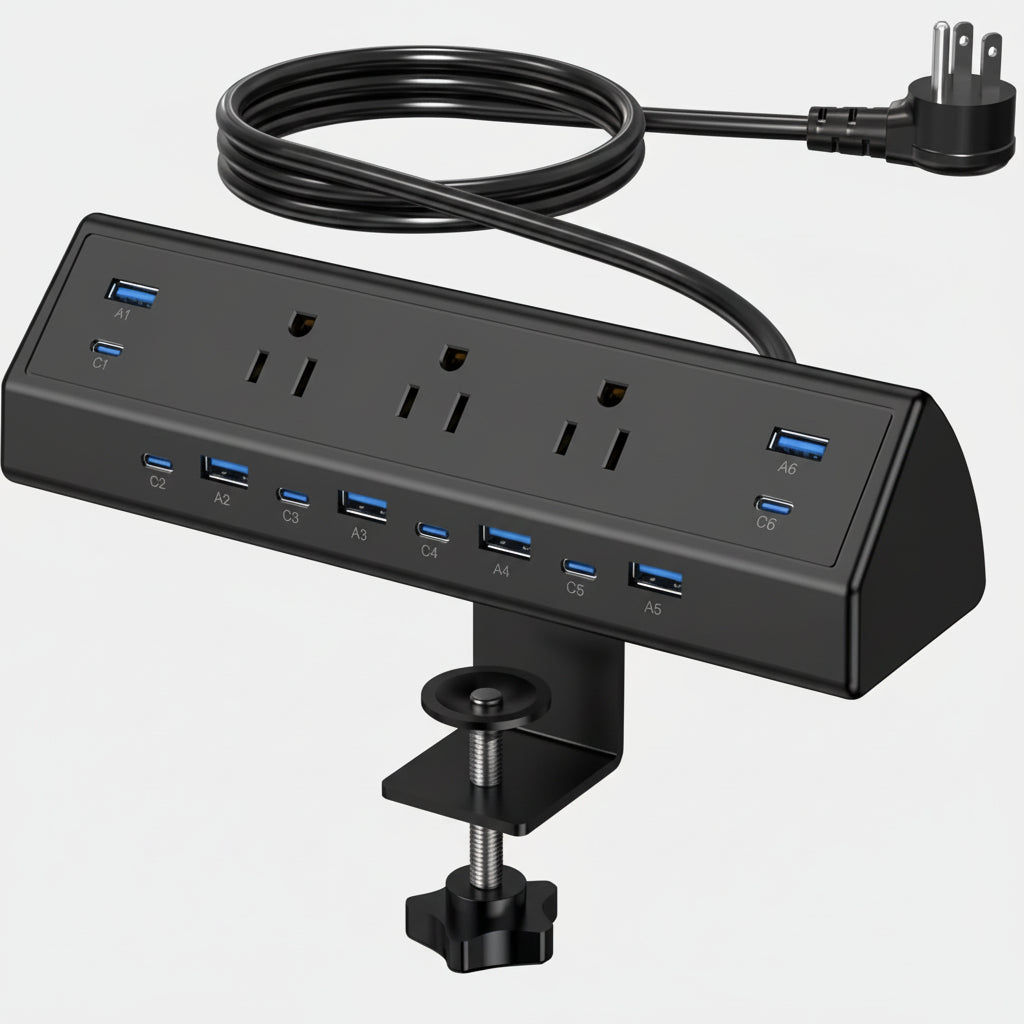 Desk Clamp Power Strip USB-C USB-A Ports Fast Charging