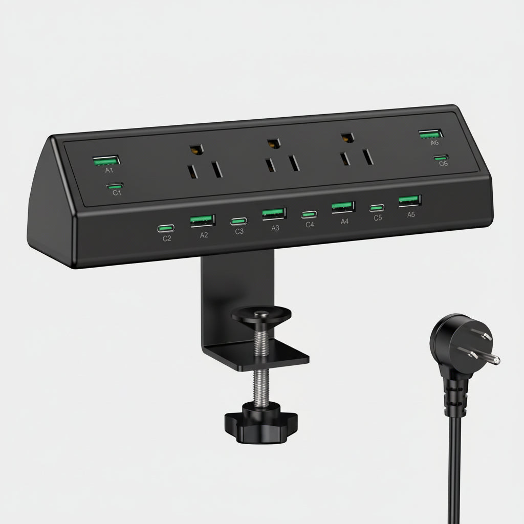 Desk Clamp Power Strip USB-C USB-A Ports Fast Charging