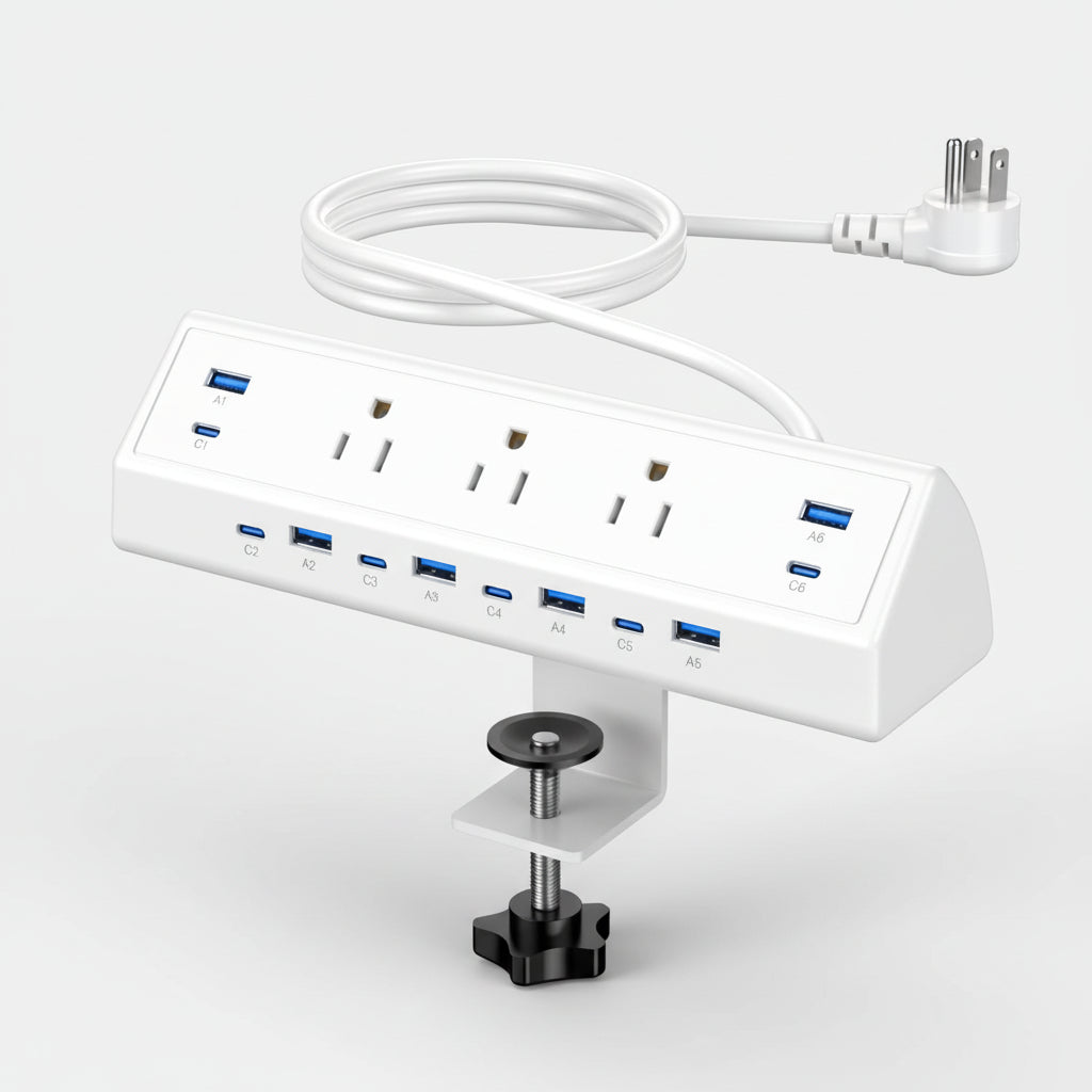 Desk Clamp Power Strip USB-C USB-A Ports Fast Charging