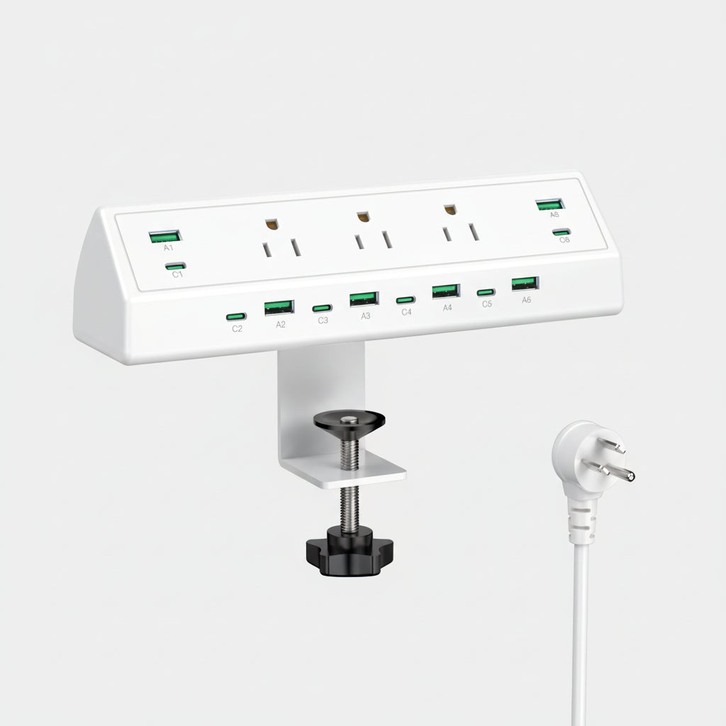 Desk Clamp Power Strip USB-C USB-A Ports Fast Charging