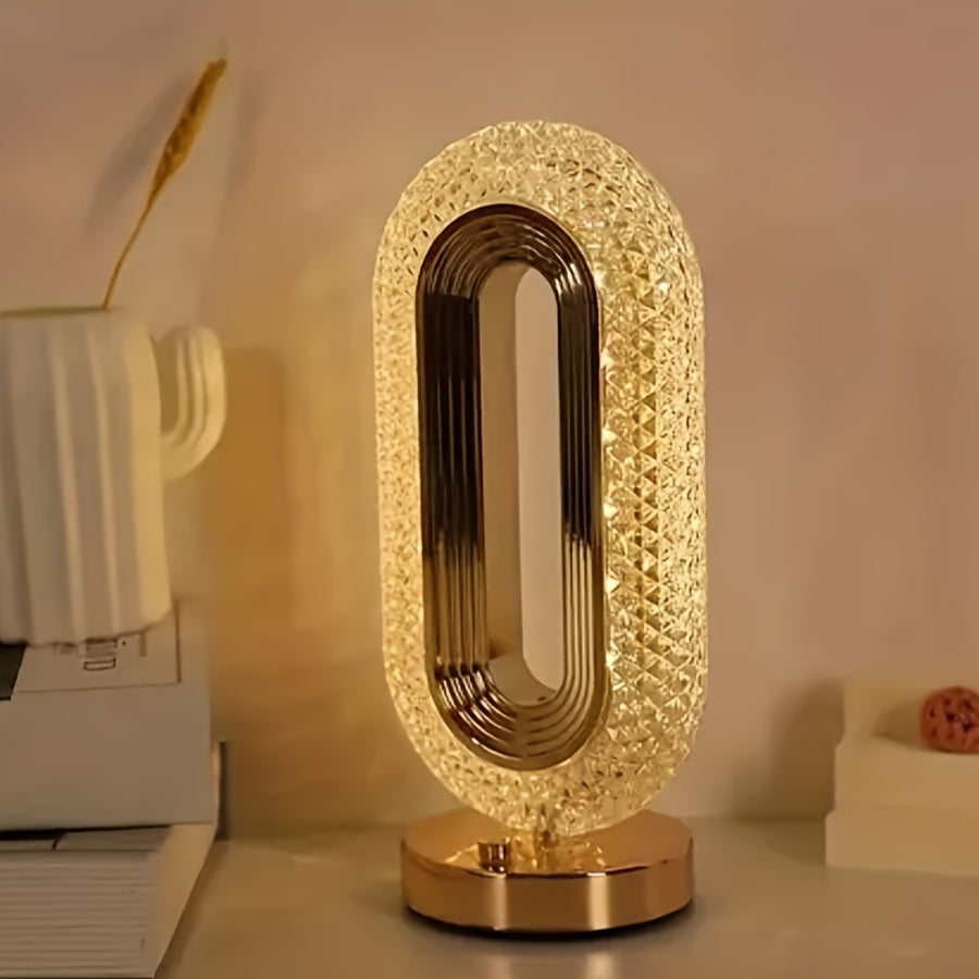 LuxeGlow - Lámpara de mesa USB ovalada con cristales para dormitorio y sala de estar
