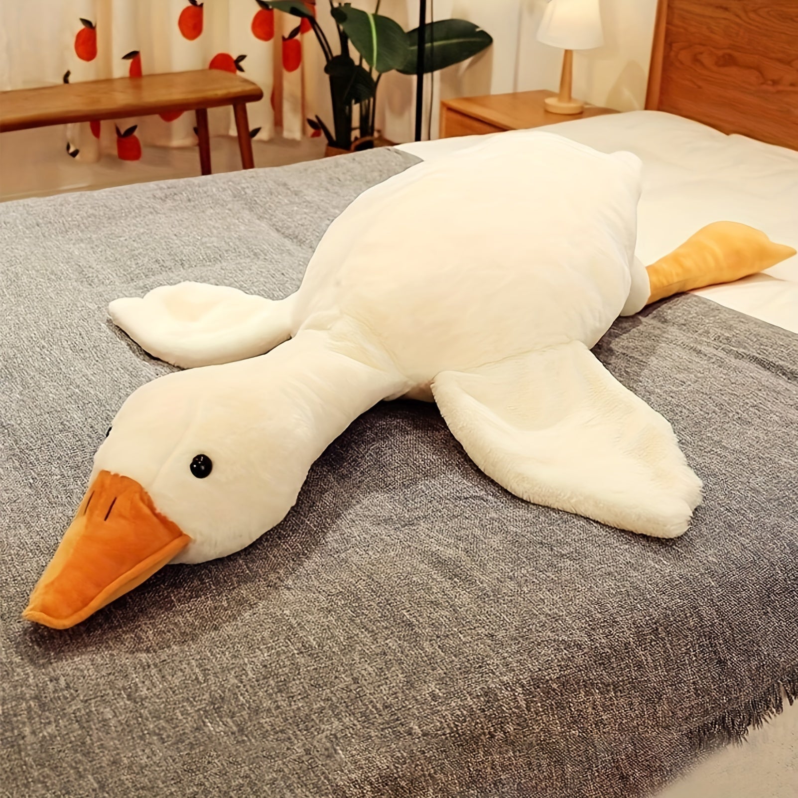 Brinquedo de Pato Branco Suave em Peluche - Grande Cisne Ganso de Peluche, Tapete Fofo para Quarto de Criança e Decoração da Casa