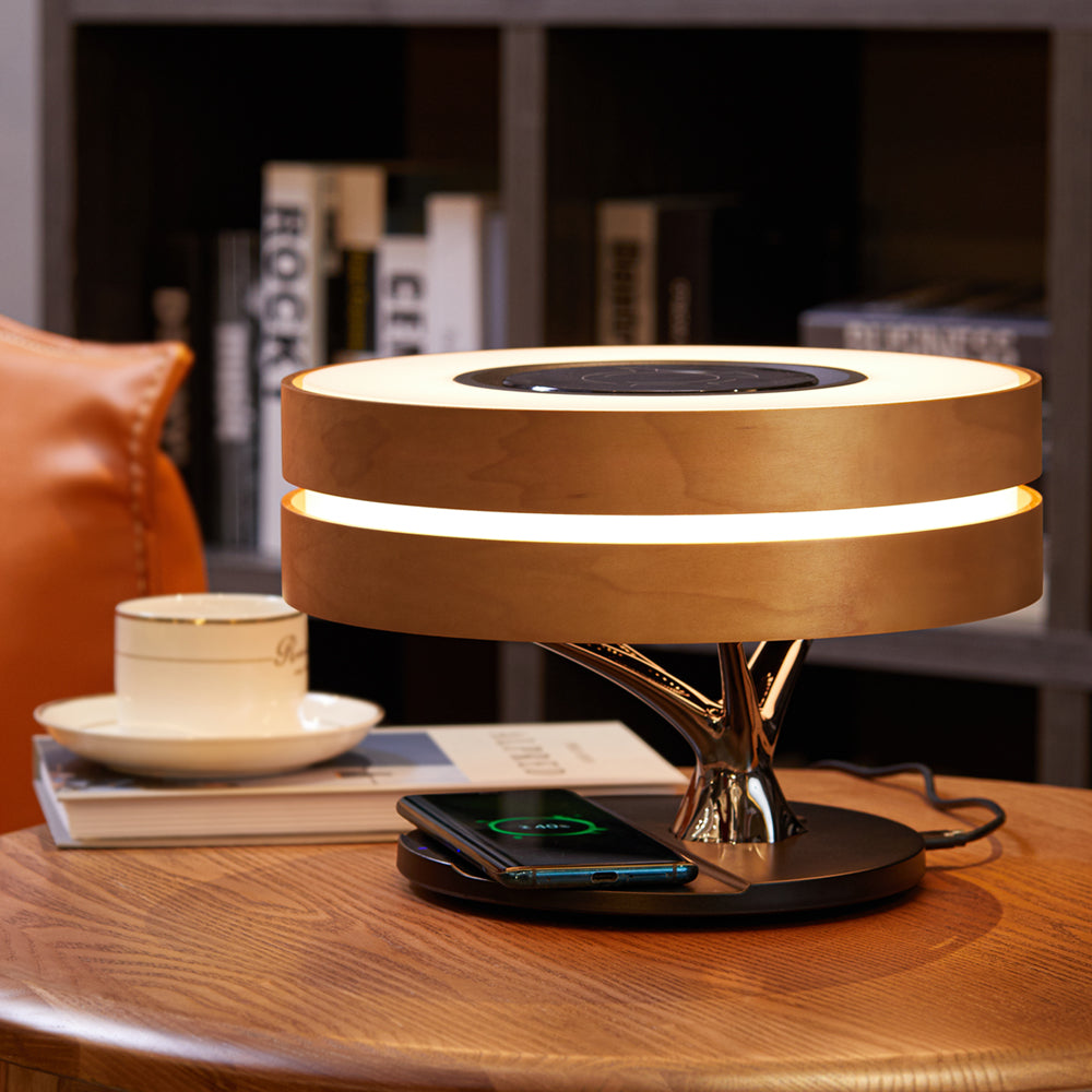 La lampada da tavolo Serie Moderna con altoparlante e caricatore wireless