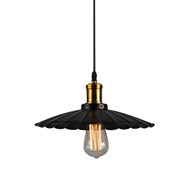Lampada a sospensione industriale ondulata 1 luce in nero/bianco